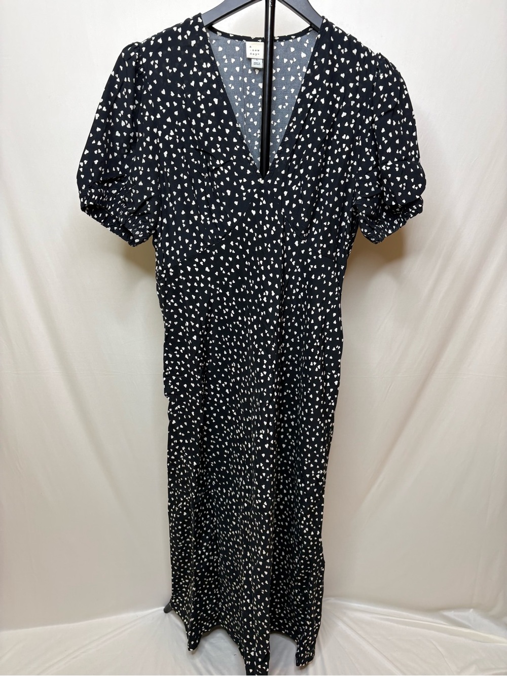 A New Day Black Maxi Dress with White Heart Print